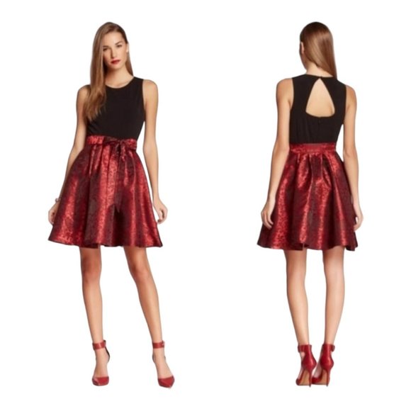 Eliza J Dresses & Skirts - Eliza J Size 12 Black Red Jacquard Back Cutout Sleeveless Holiday Party …